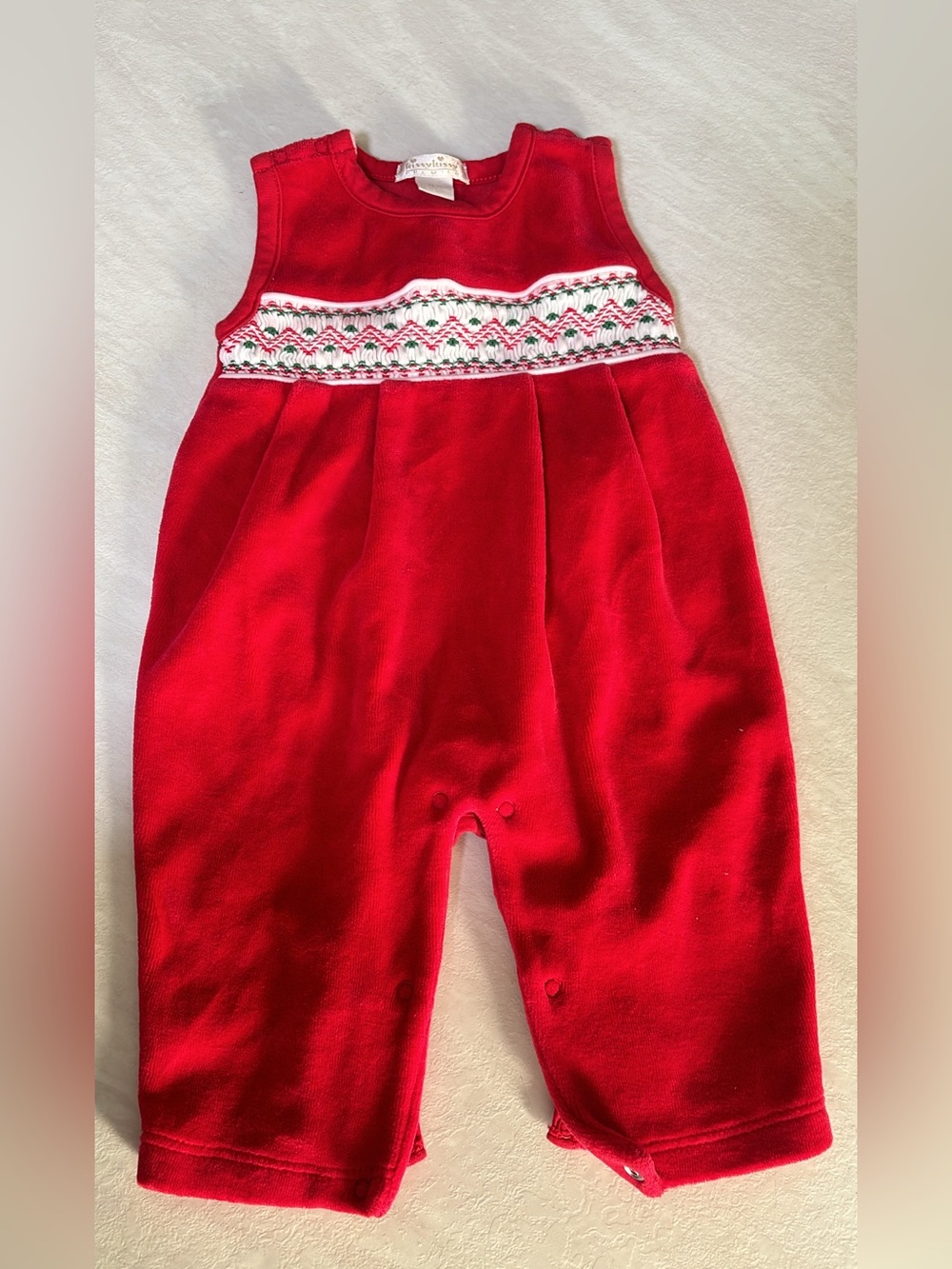 Red Smocked Velvet Baby Romper